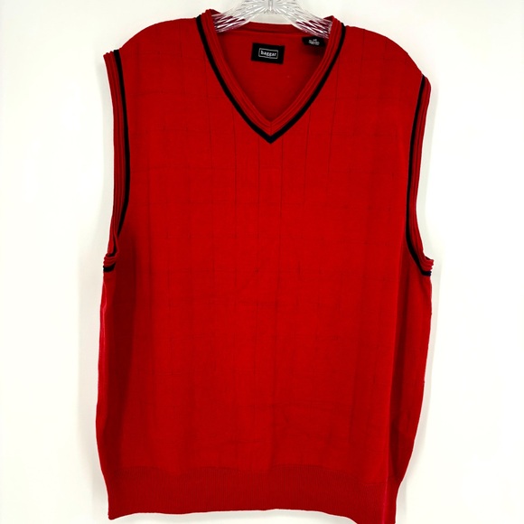Haggar Men's V-Neck Sweater Vest X-Large Golf Cotton Sleeveless Red & Navy - Picture 1 of 4